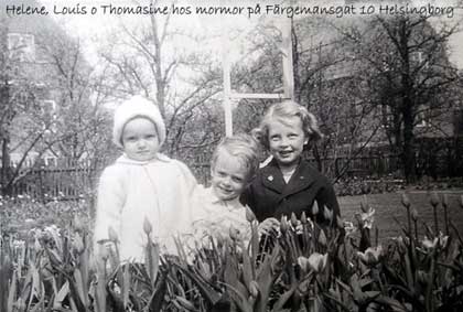 Helene, Louis och Thomasine i mormors tr�dg�rd i HBG